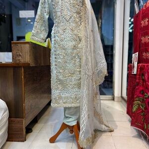 Elegant Embroidered Light Blue Dress with Dupatta